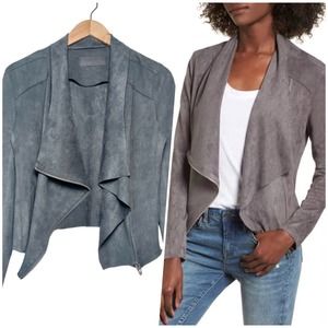 Blank NYC | Women | Gray Faux Suede Lightweight Drape Front Moto Jacket | XS
